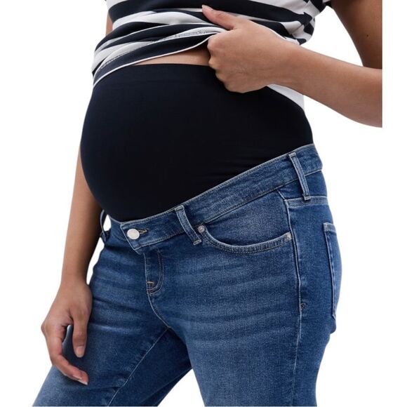 Gap Maternity Dark Wash True Waistband Jeans Straight Capri Jean 29 8 Short NWOT - Picture 3 of 7